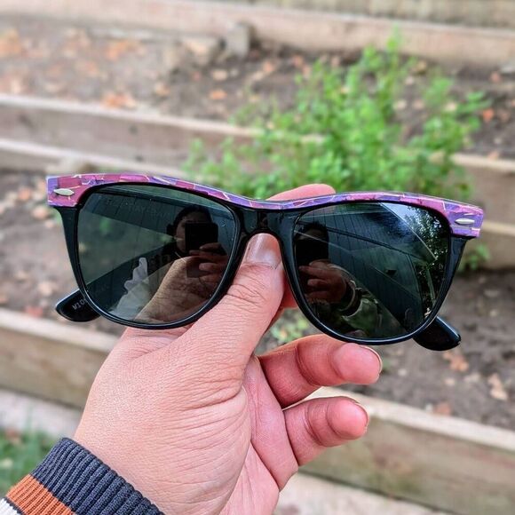 70s-80s Ray-Ban B&L Wayfarer II Purple Mosaic Street Neat Vintage Sunglasses - Picture 1 of 7